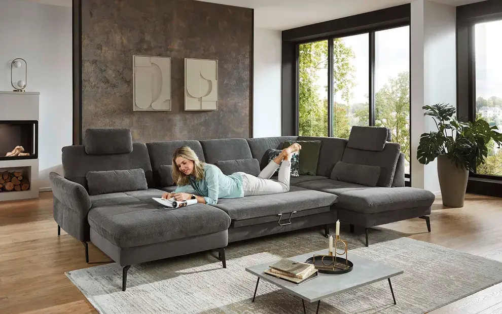 graues Ecksofa Stoff